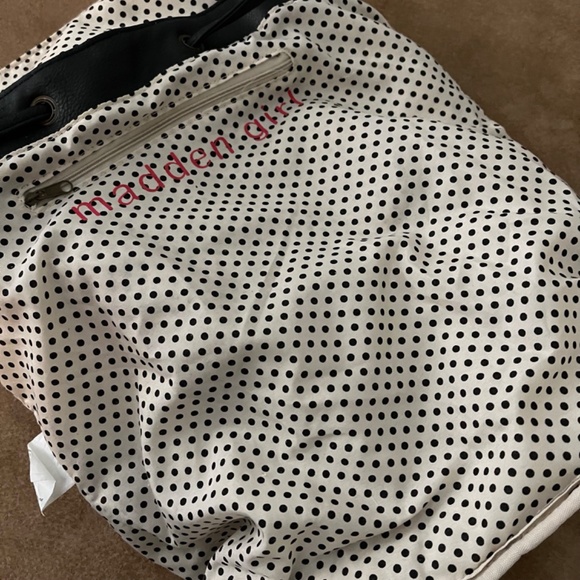 Madden Girl Black Floral Backpack with Polka Dot Interior - Picture 9 of 16